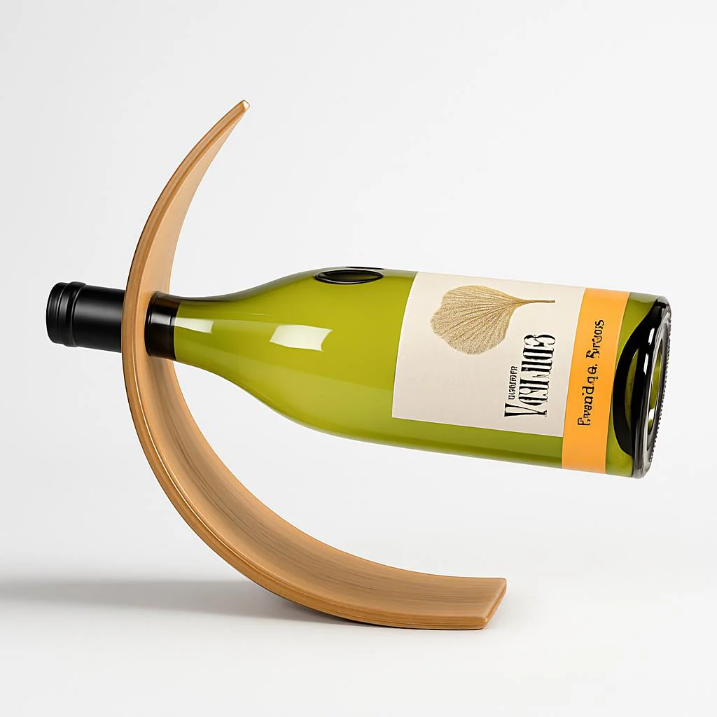 Eco-Friendly Balancing Wine Bottle Holder - Natural Wood Tone - Image 2