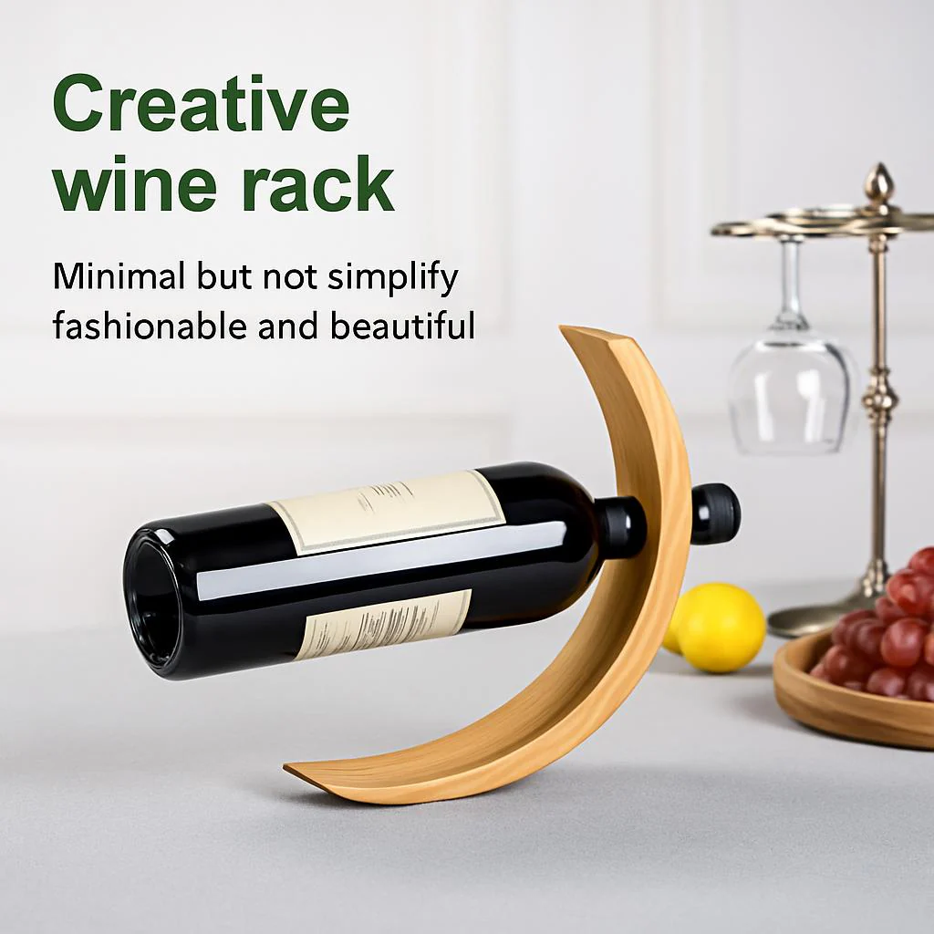 Eco-Friendly Balancing Wine Bottle Holder - Natural Wood Tone - Image 4