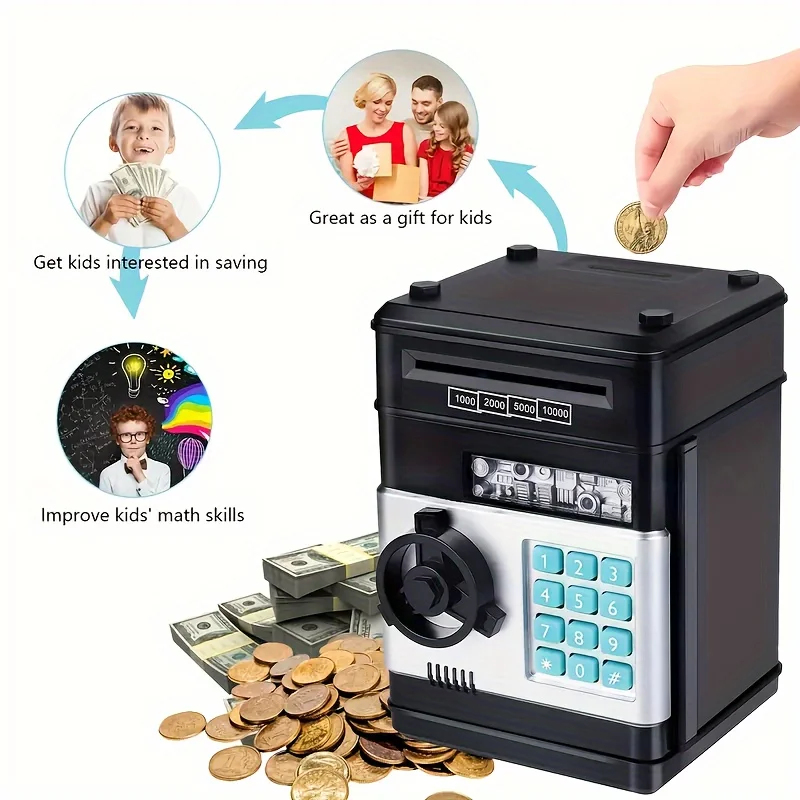 Creative Piggy Bank Automatic Mini Safe Coins Cash Saving Money Box Password Counter Code Key Lock Coin Bank ATM Child Gift - Image 3