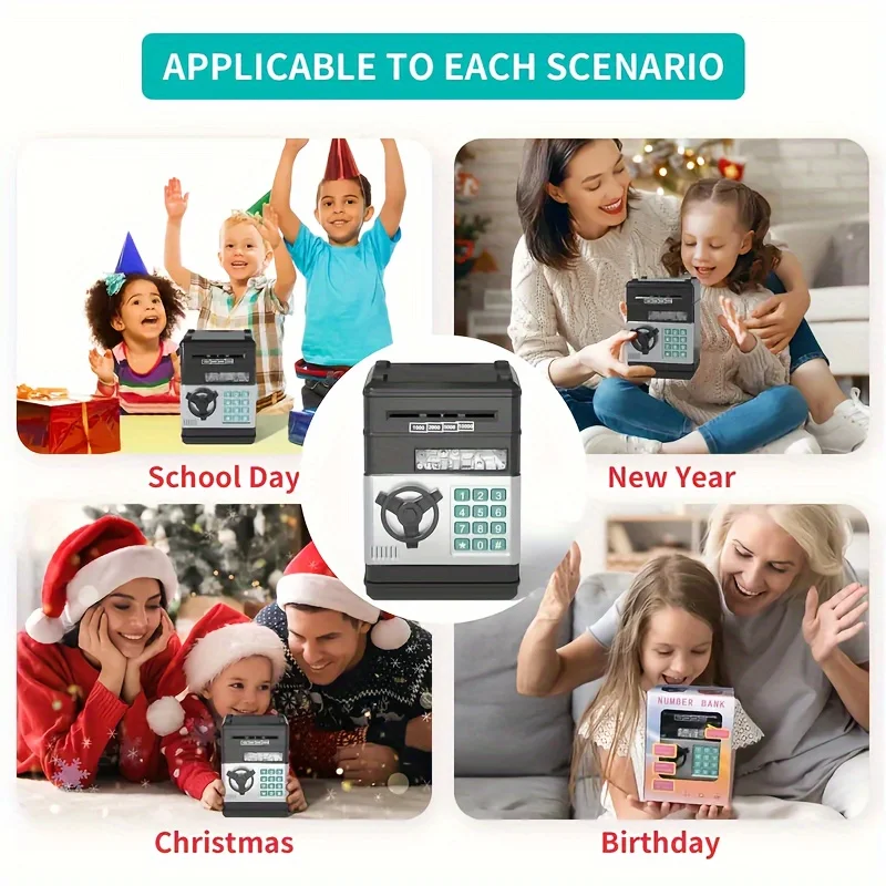 Creative Piggy Bank Automatic Mini Safe Coins Cash Saving Money Box Password Counter Code Key Lock Coin Bank ATM Child Gift - Image 6