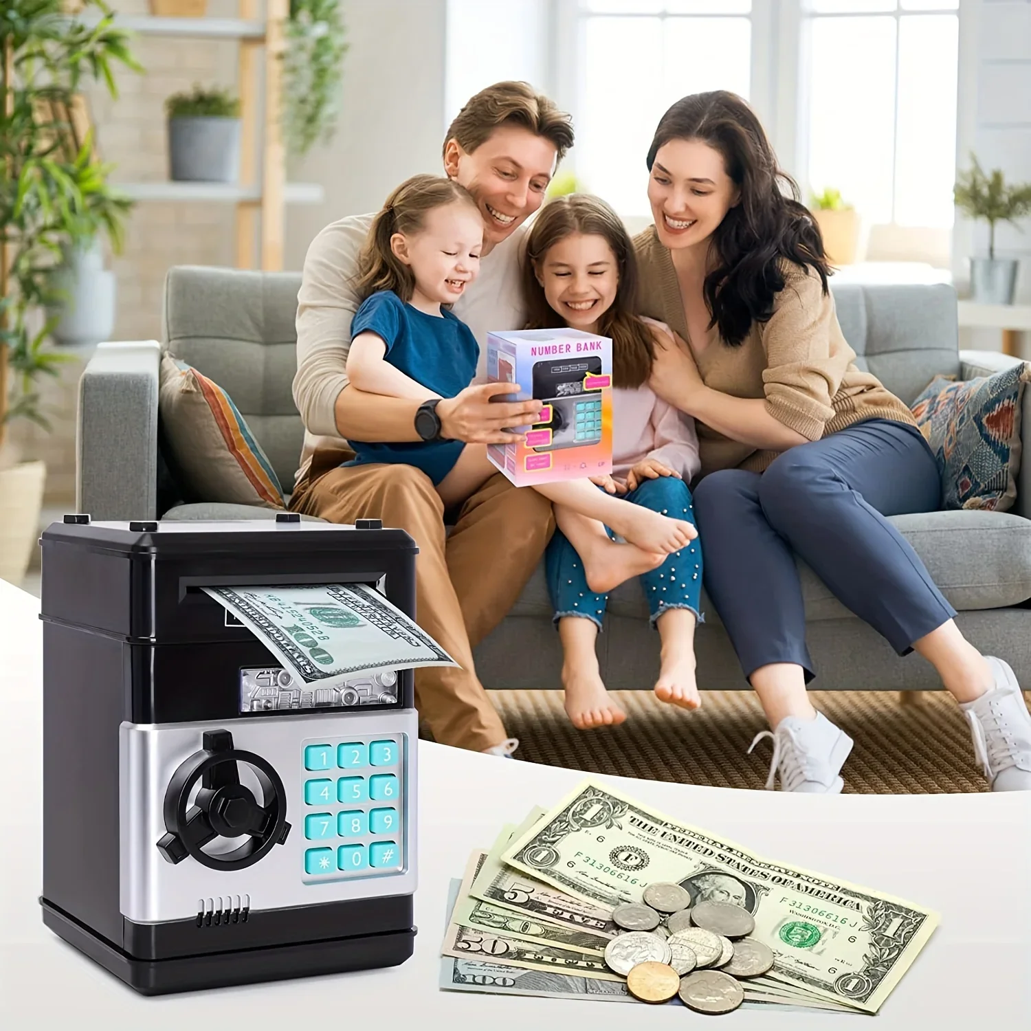Creative Piggy Bank Automatic Mini Safe Coins Cash Saving Money Box Password Counter Code Key Lock Coin Bank ATM Child Gift - Image 7