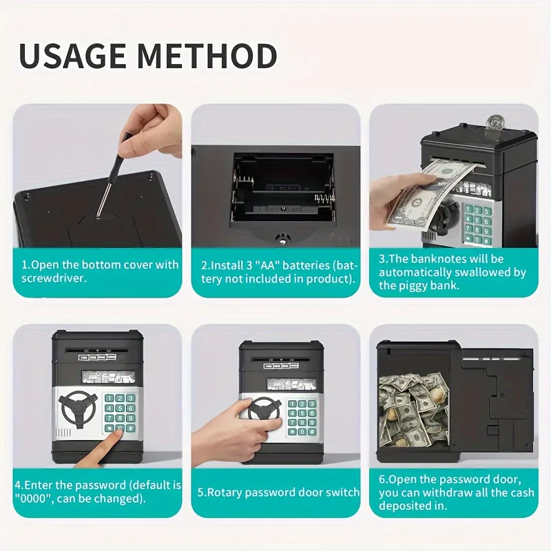 Creative Piggy Bank Automatic Mini Safe Coins Cash Saving Money Box Password Counter Code Key Lock Coin Bank ATM Child Gift - Image 9