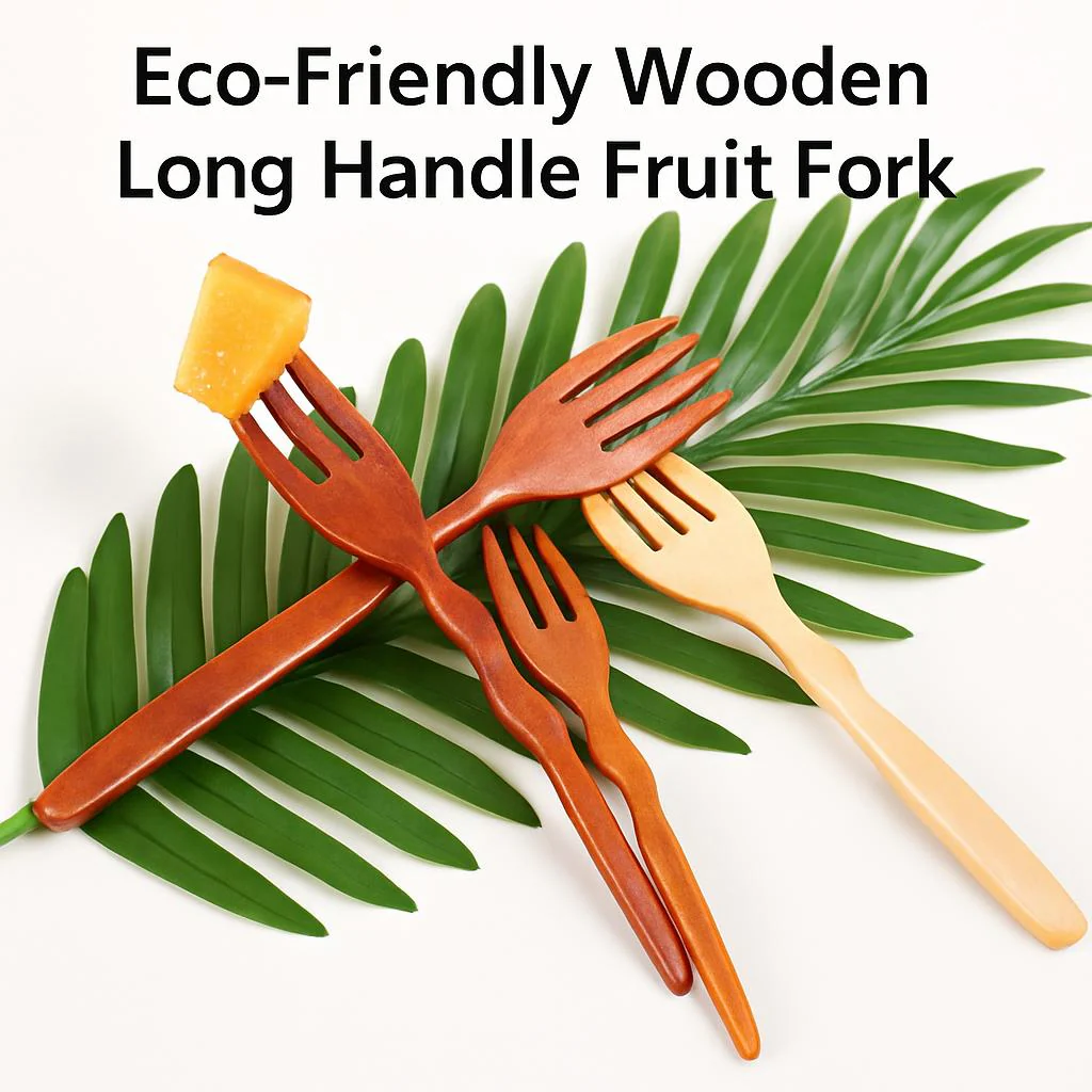 Eco-Friendly Wooden Long Handle Fruit Fork - Image 3