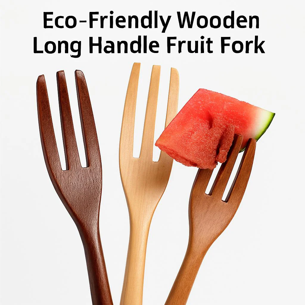 Eco-Friendly Wooden Long Handle Fruit Fork - Image 5