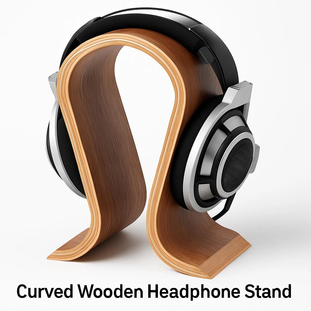 Curved Wooden Headphone Stand - Image 2