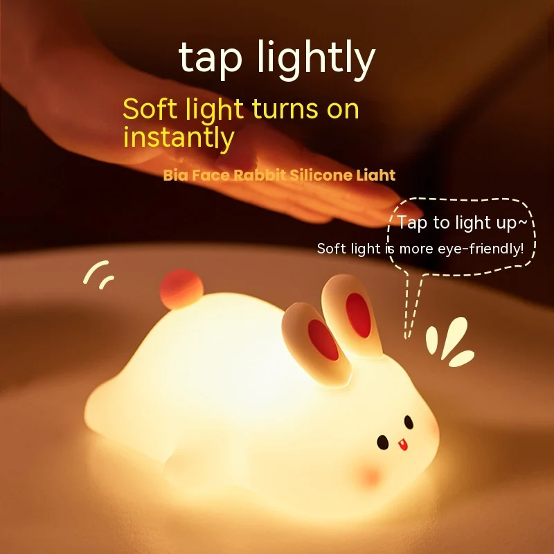 Bunny LED Night Light (5.6 × 4.3 × 3.3 in) – Touch Sensor Silicone Lamp with Timer, Rechargeable Kids Bedside Light - Image 5