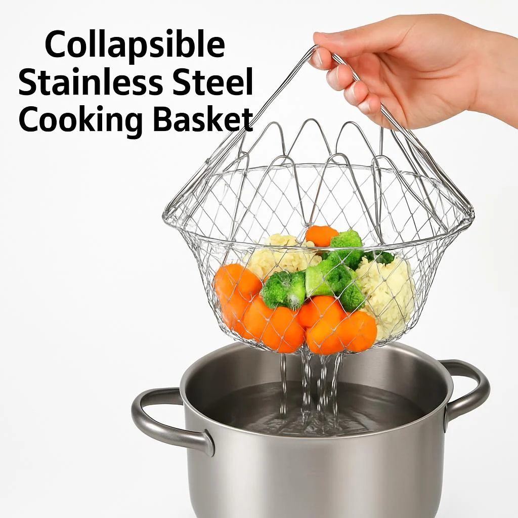Collapsible Stainless Steel Cooking Basket - Eco-Friendly Kitchen Tool - Image 3
