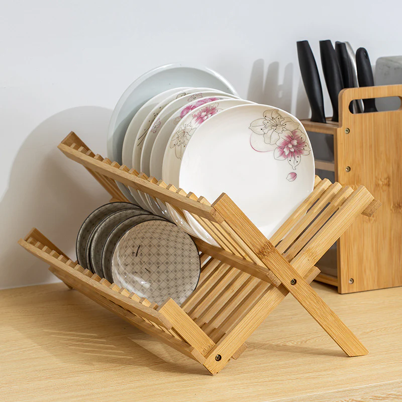 Eco-Friendly Bamboo Dish Drying Rack - X-Shaped Foldable Design - Image 11