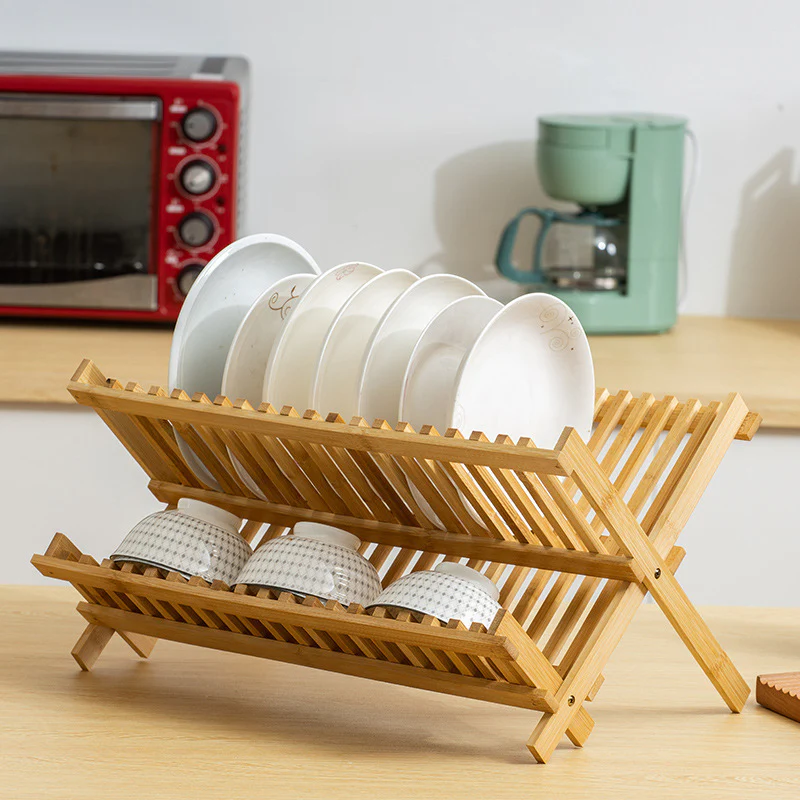 Eco-Friendly Bamboo Dish Drying Rack - X-Shaped Foldable Design - Image 19