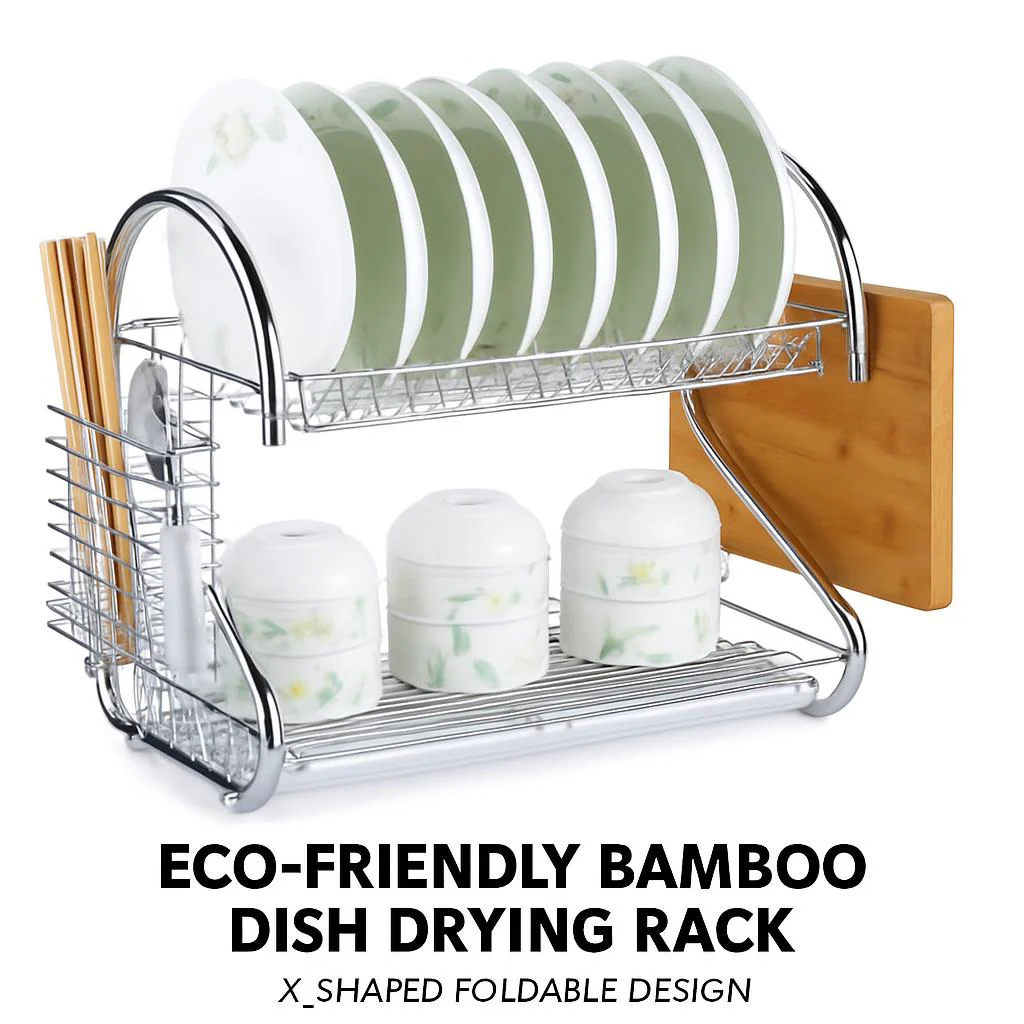 Eco-Friendly Bamboo Dish Drying Rack - X-Shaped Foldable Design - Image 8
