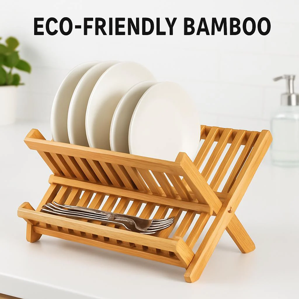 Eco-Friendly Bamboo Dish Drying Rack - X-Shaped Foldable Design - Image 9