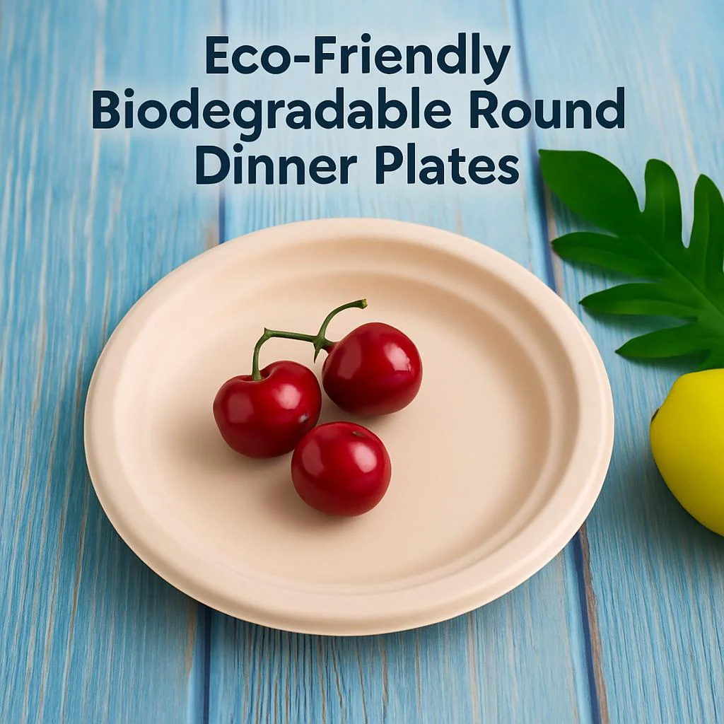 Eco-Friendly Biodegradable Round Dinner Plates - Natural Beige - Image 3