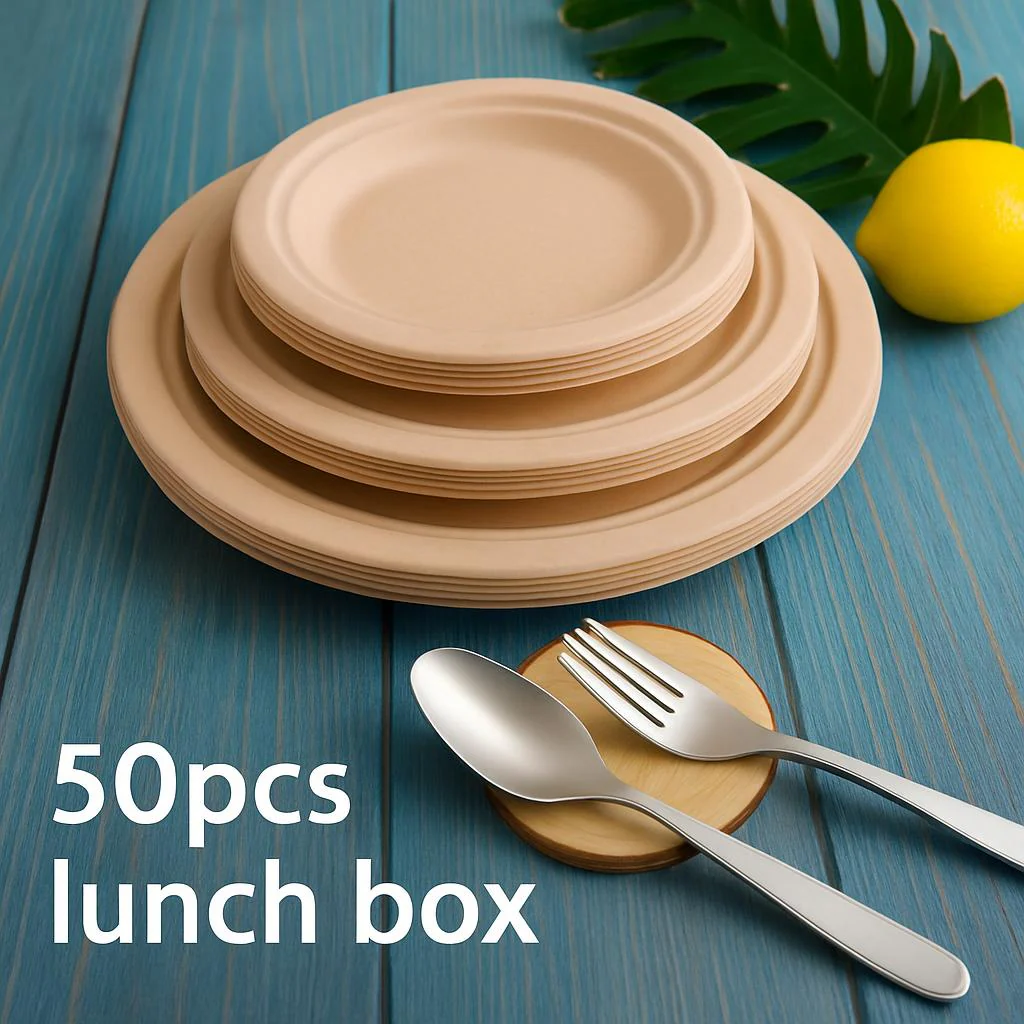 Eco-Friendly Biodegradable Round Dinner Plates - Natural Beige - Image 5