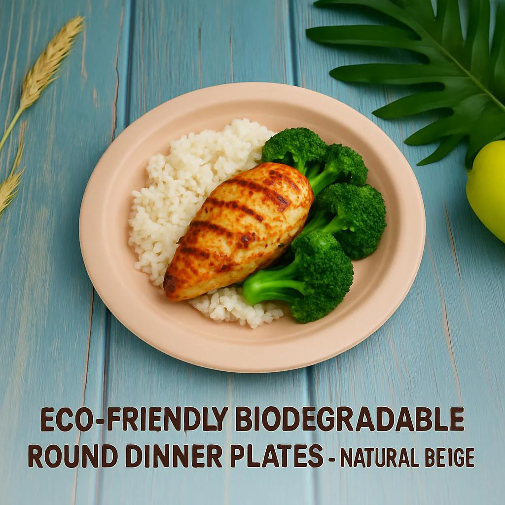Eco-Friendly Biodegradable Round Dinner Plates - Natural Beige - Image 6