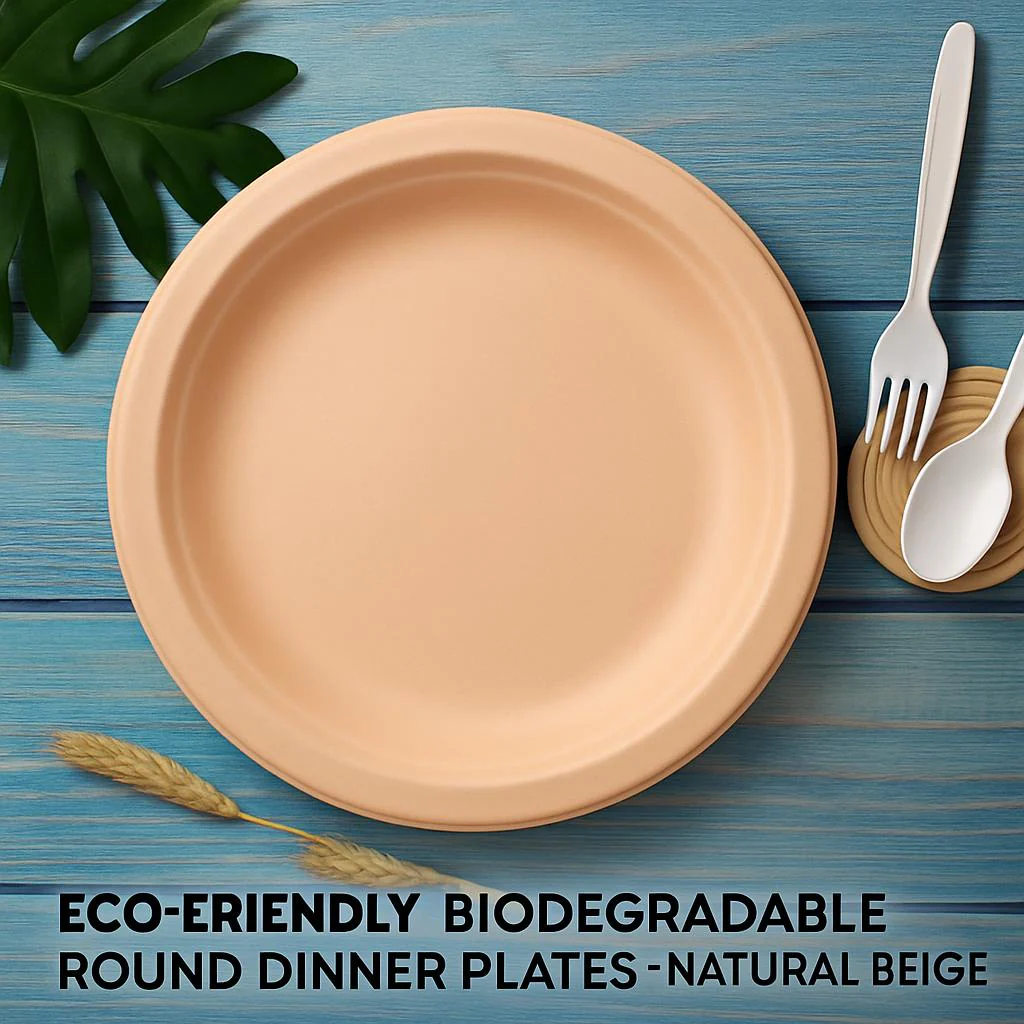 Eco-Friendly Biodegradable Round Dinner Plates - Natural Beige - Image 7