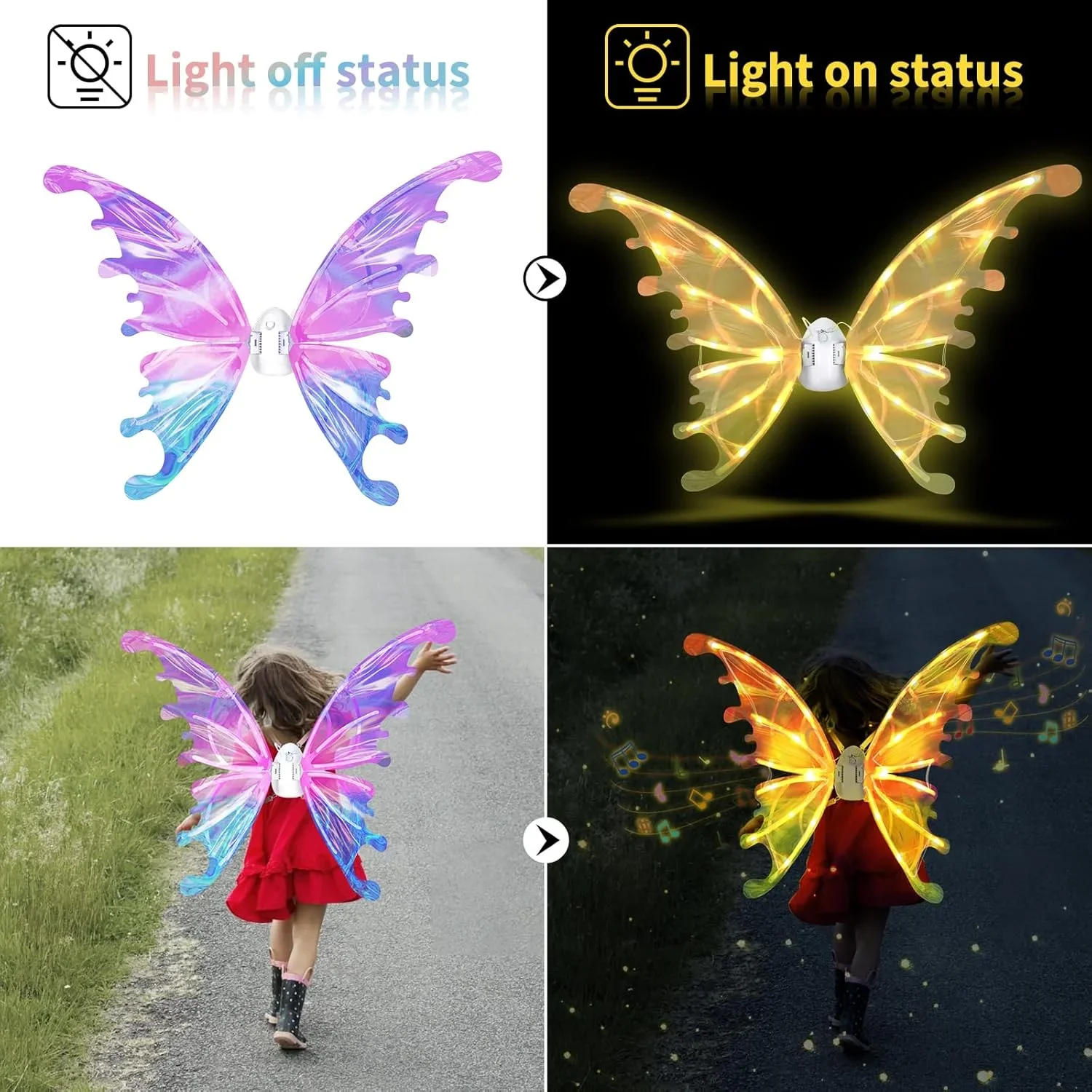 DIY Electric Fairy Wings for Girls, Light Up Moving Butterfly Wings with LED Lights and Music, Halloween，Christmas Gift - Image 5