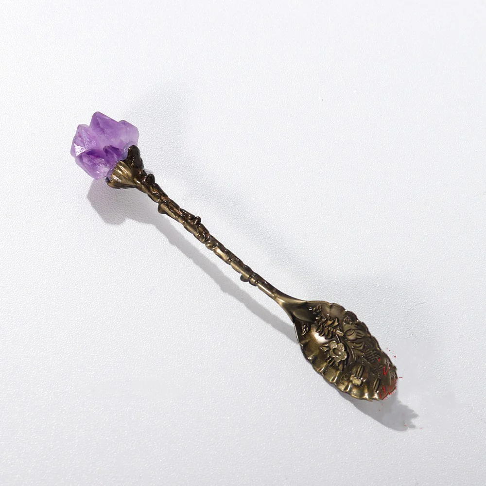 Amethyst Tooth Brass Spoon for Eco-Friendly Oral Care - Image 12