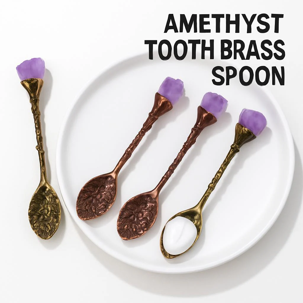 Amethyst Tooth Brass Spoon for Eco-Friendly Oral Care - Image 2