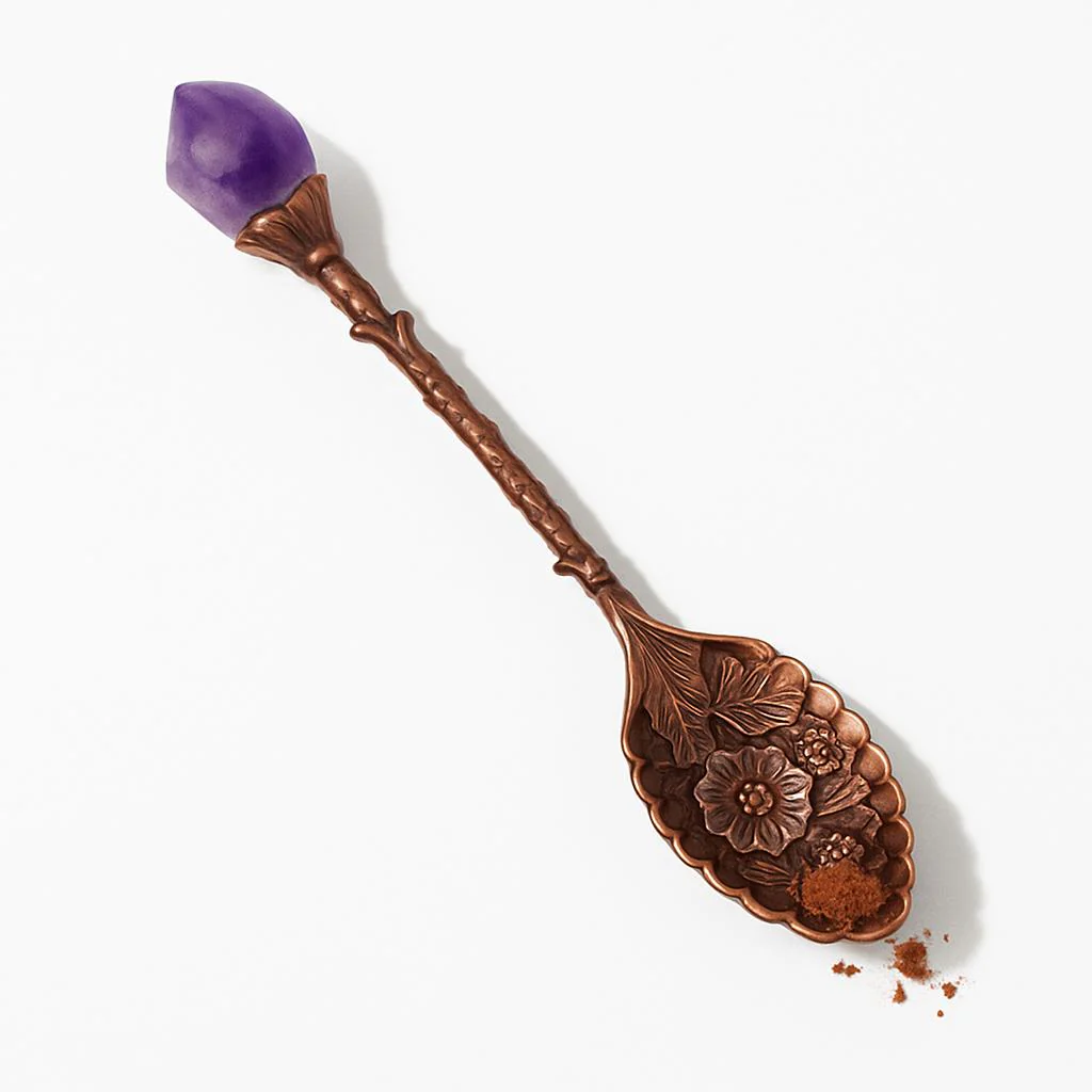 Amethyst Tooth Brass Spoon for Eco-Friendly Oral Care - Image 7