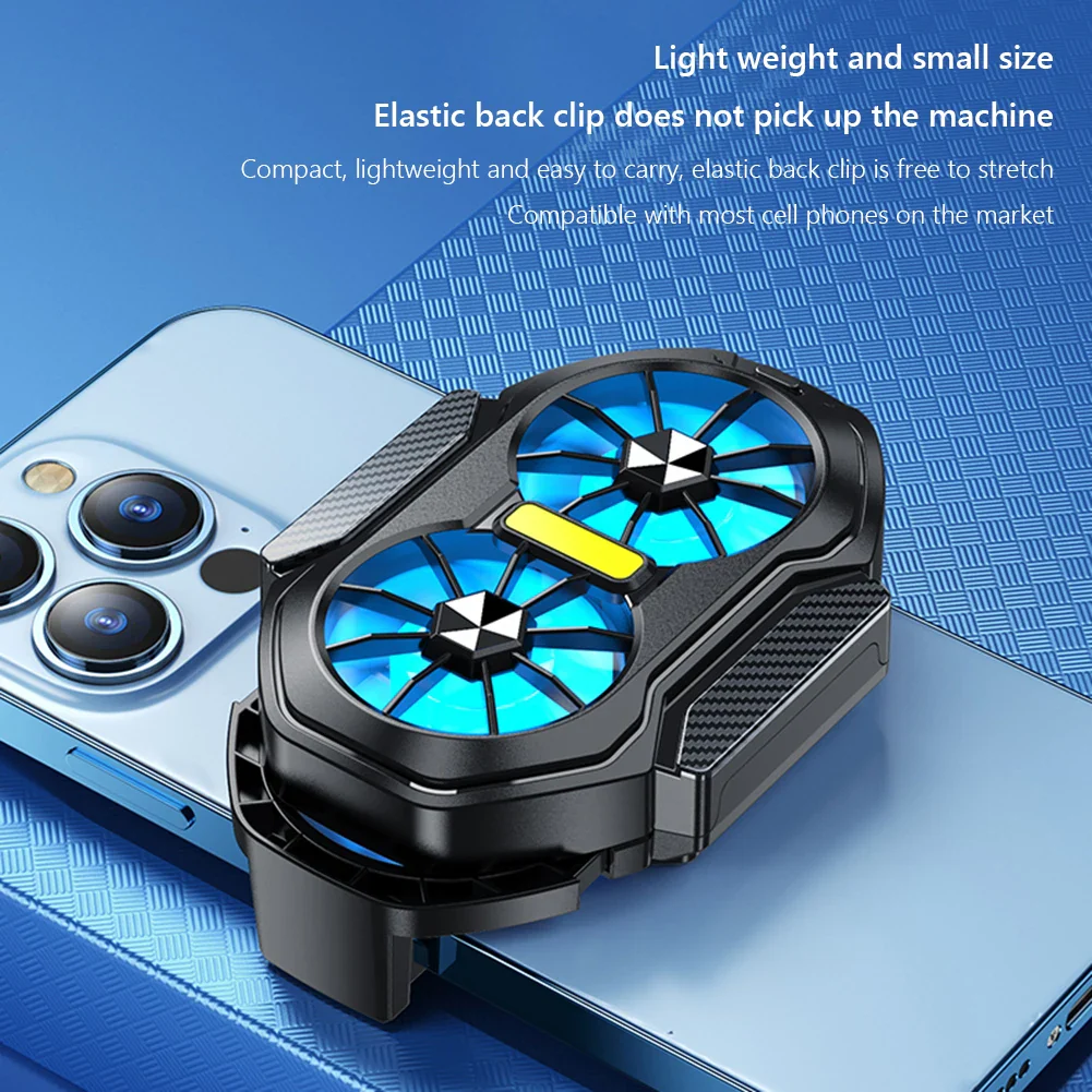 Dual Fan Mobile Phone Cooler Plug-in/Rechargeable Phone Cooler Air Cooling Type-C with Blue Light for Android Smartphones iPhone - Image 10