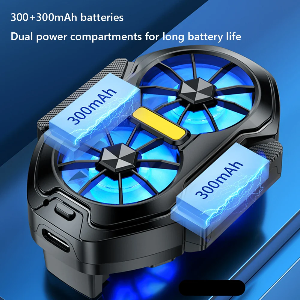 Dual Fan Mobile Phone Cooler Plug-in/Rechargeable Phone Cooler Air Cooling Type-C with Blue Light for Android Smartphones iPhone - Image 12