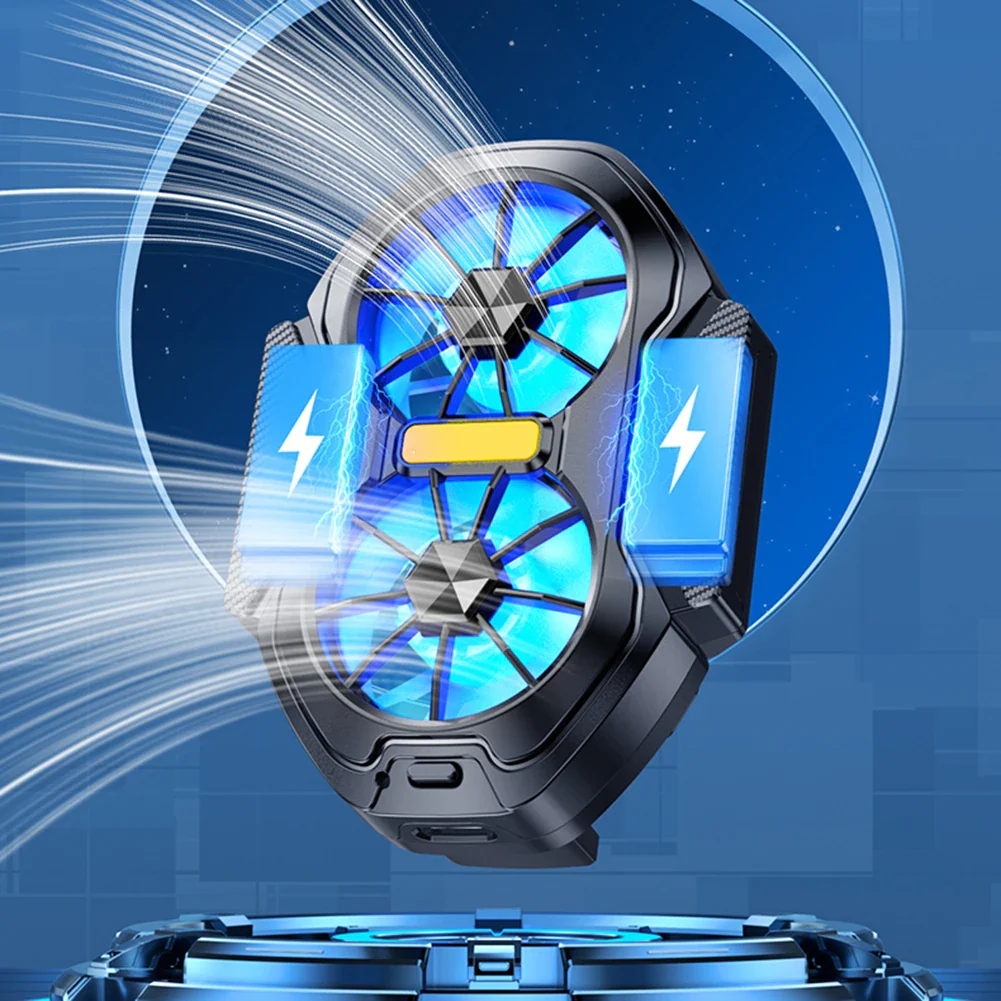 Dual Fan Mobile Phone Cooler Plug-in/Rechargeable Phone Cooler Air Cooling Type-C with Blue Light for Android Smartphones iPhone - Image 13