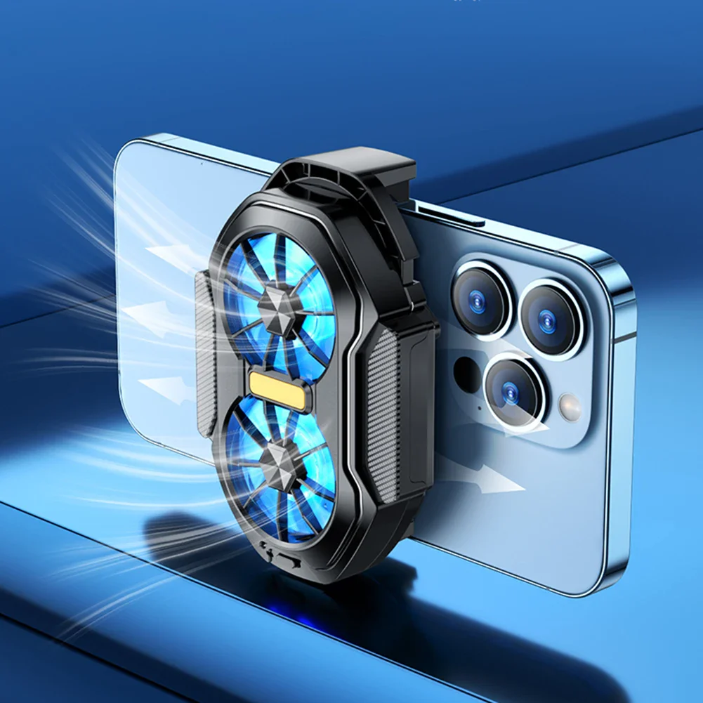 Dual Fan Mobile Phone Cooler Plug-in/Rechargeable Phone Cooler Air Cooling Type-C with Blue Light for Android Smartphones iPhone - Image 14