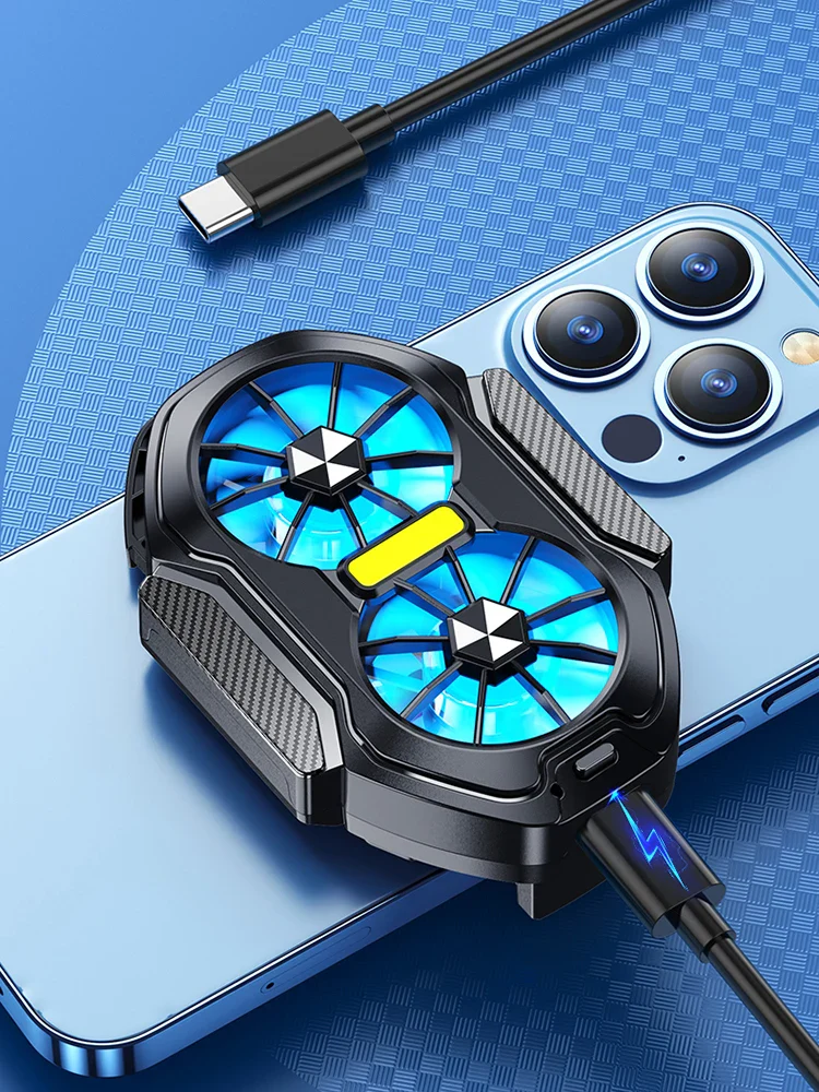 Dual Fan Mobile Phone Cooler Plug-in/Rechargeable Phone Cooler Air Cooling Type-C with Blue Light for Android Smartphones iPhone - Image 15