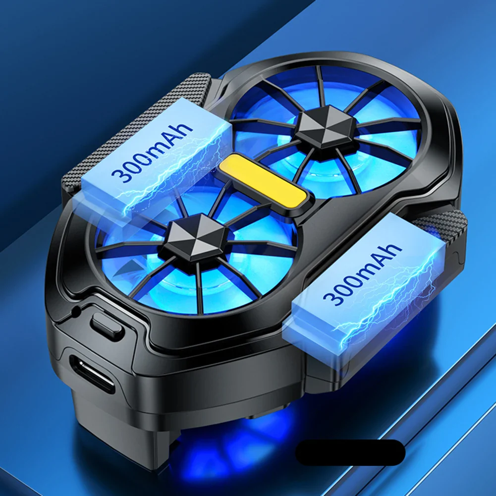 Dual Fan Mobile Phone Cooler Plug-in/Rechargeable Phone Cooler Air Cooling Type-C with Blue Light for Android Smartphones iPhone - Image 3