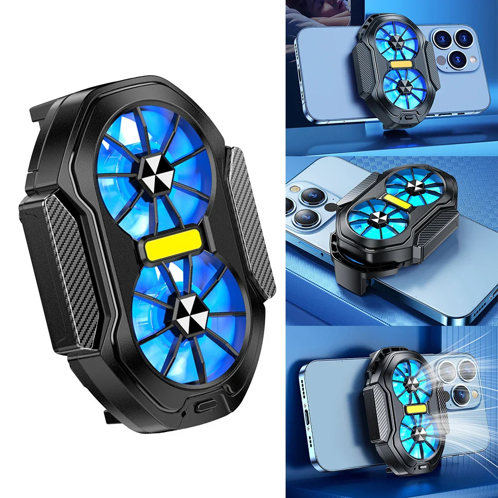 Dual Fan Mobile Phone Cooler Plug-in/Rechargeable Phone Cooler Air Cooling Type-C with Blue Light for Android Smartphones iPhone - Image 9