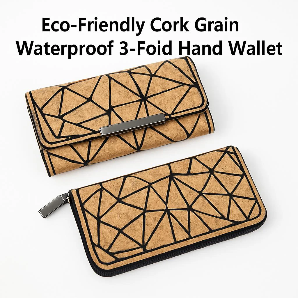Eco-Friendly Cork Grain Waterproof 3-Fold Hand Wallet - Image 5