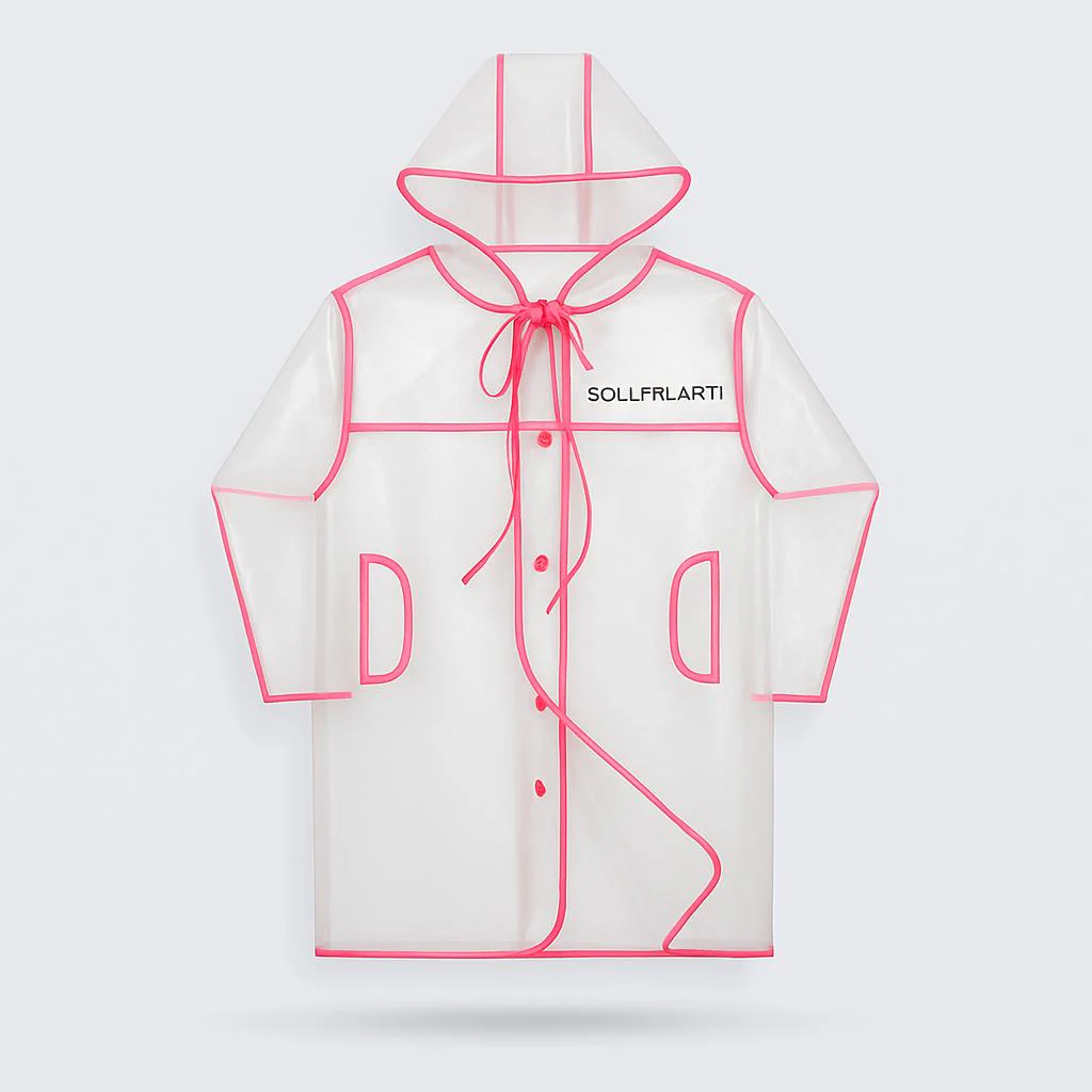 Transparent Eco-Friendly Raincoat with Pink Trim