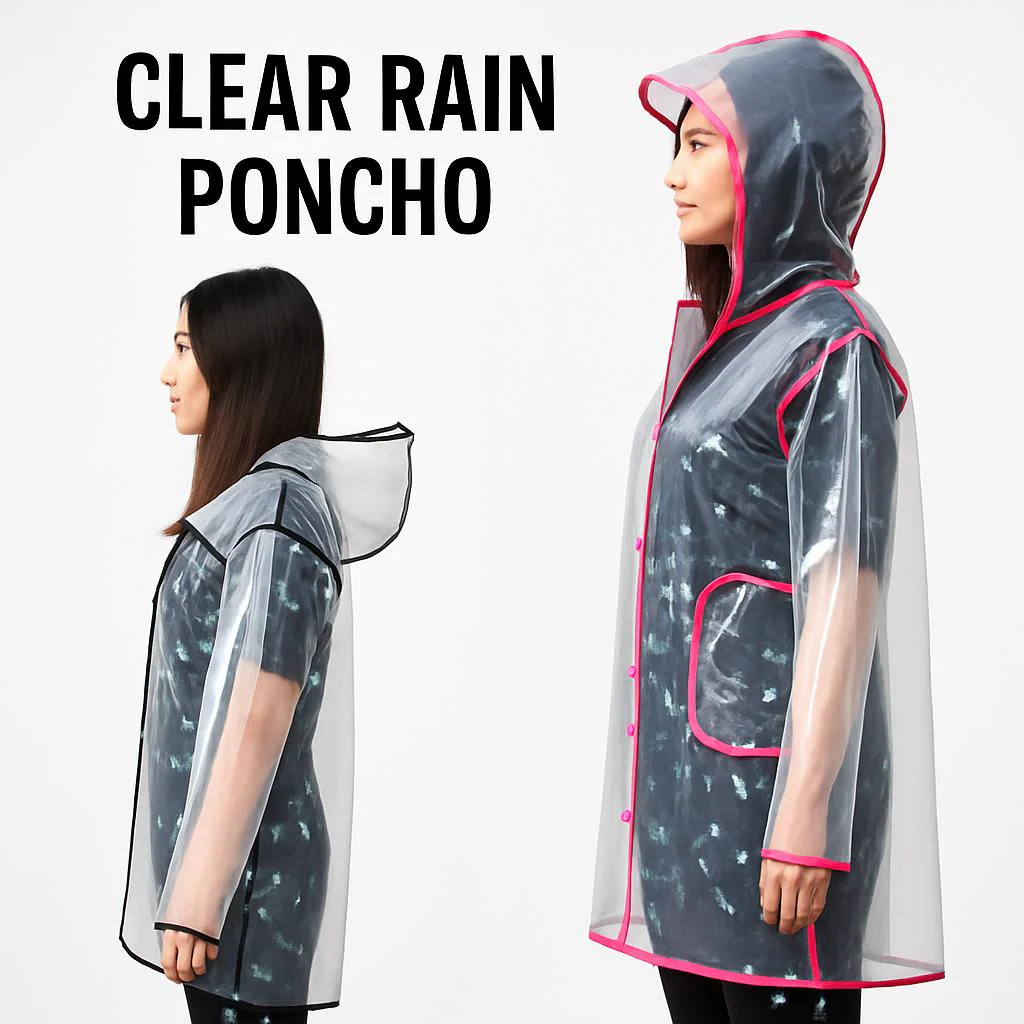 Transparent Eco-Friendly Raincoat with Pink Trim - Image 3