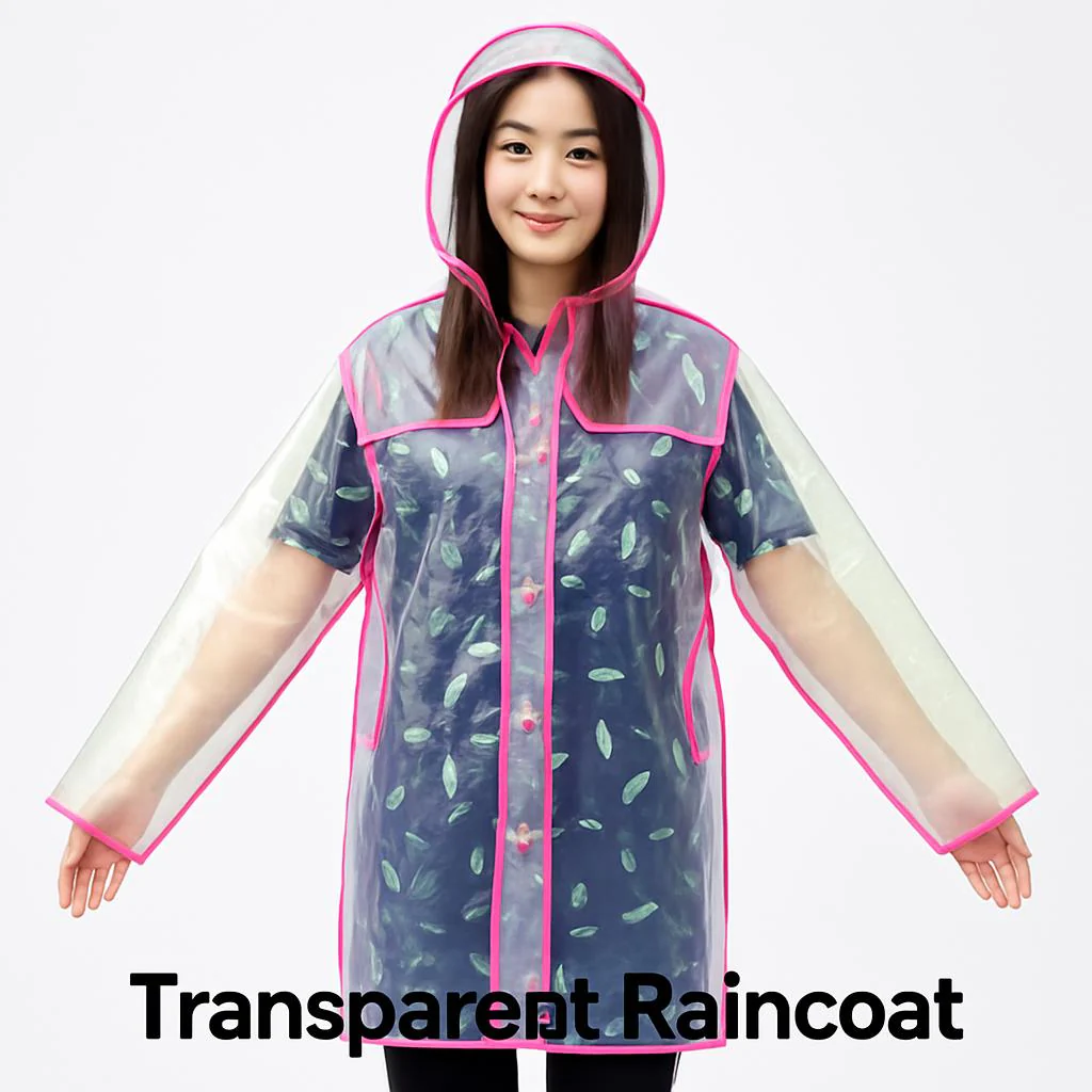 Transparent Eco-Friendly Raincoat with Pink Trim - Image 5