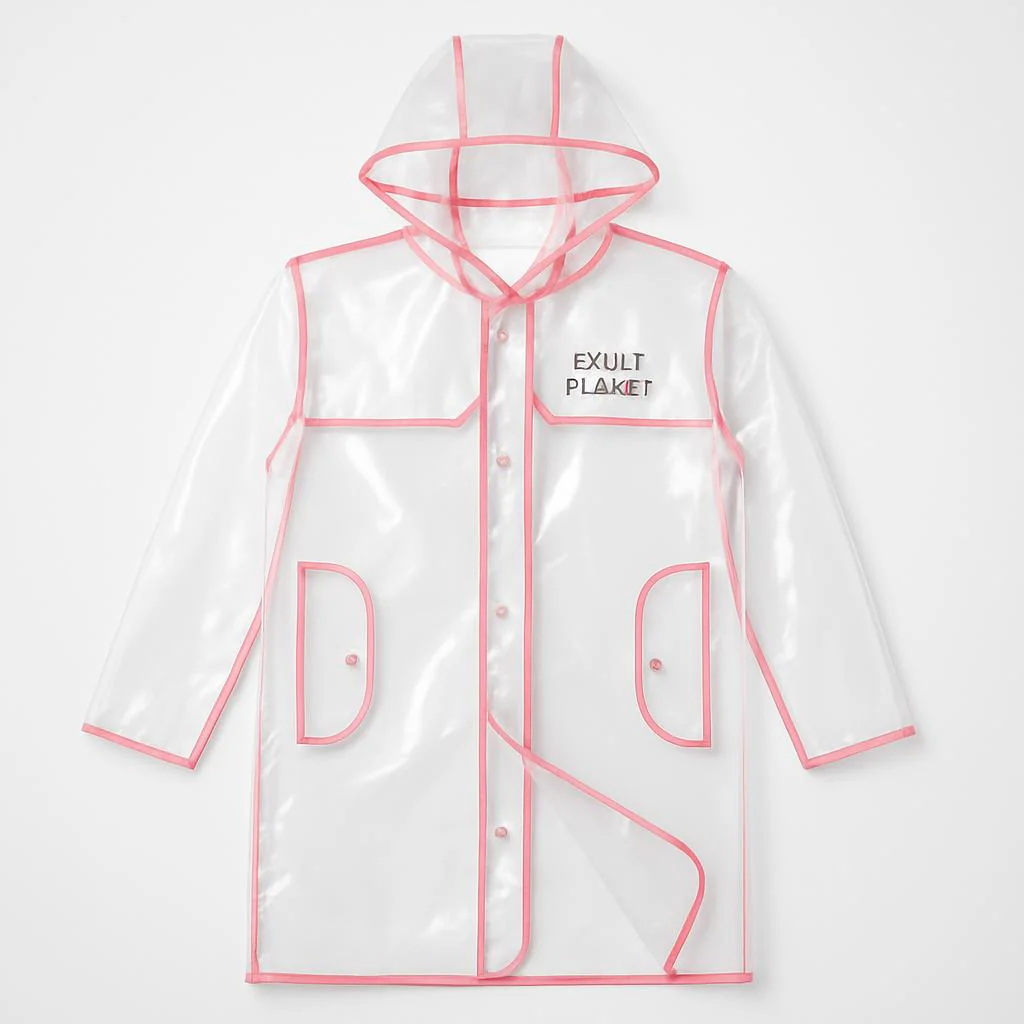 Transparent Eco-Friendly Raincoat with Pink Trim - Image 6