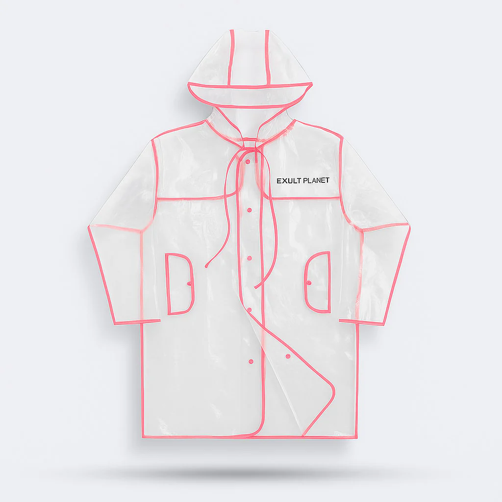 Transparent Eco-Friendly Raincoat with Pink Trim - Image 8