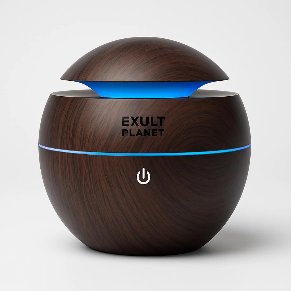 Eco-Friendly Spherical Humidifier with Wood Grain Finish and Blue Light - Image 4
