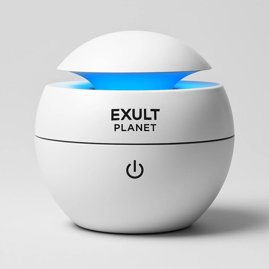 Eco-Friendly Spherical Humidifier with Wood Grain Finish and Blue Light - Image 5