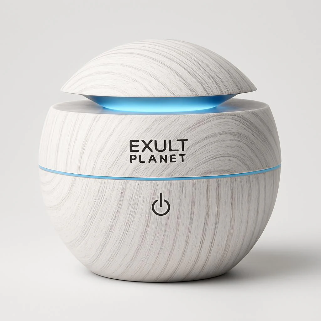 Eco-Friendly Spherical Humidifier with Wood Grain Finish and Blue Light - Image 6