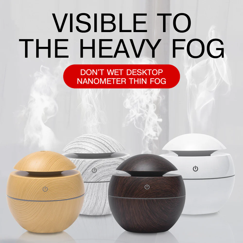 Eco-Friendly Spherical Humidifier with Wood Grain Finish and Blue Light - Image 9