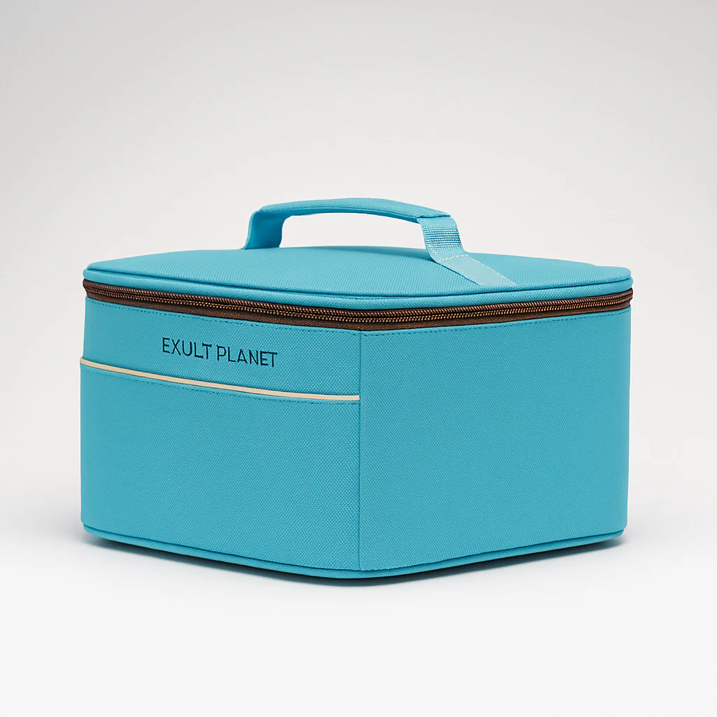 Eco-Friendly Picnic Bag - Blue Canvas with Brown Accents