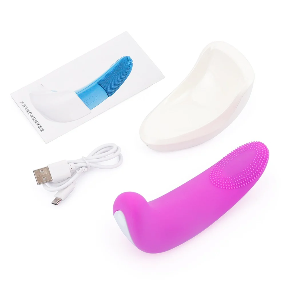 Eco-Friendly Electric Facial Cleansing Brush - Silicone Bristles, Rechargeable, Pink/Blue/Purple - Image 3