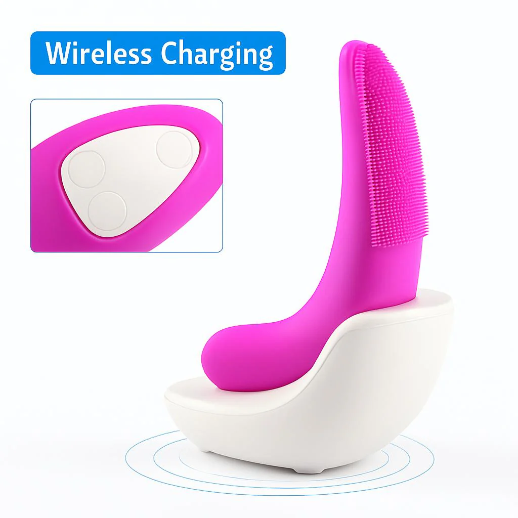 Eco-Friendly Electric Facial Cleansing Brush - Silicone Bristles, Rechargeable, Pink/Blue/Purple - Image 4