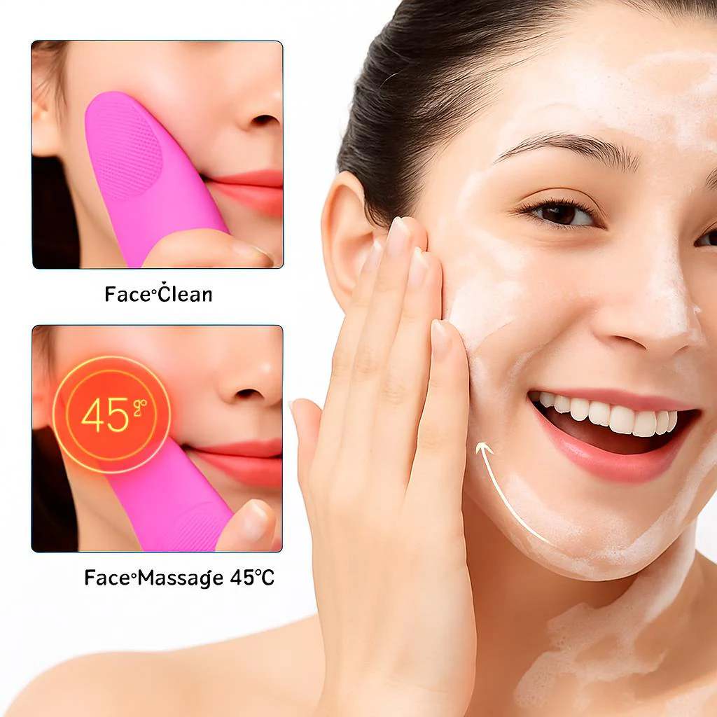 Eco-Friendly Electric Facial Cleansing Brush - Silicone Bristles, Rechargeable, Pink/Blue/Purple - Image 8