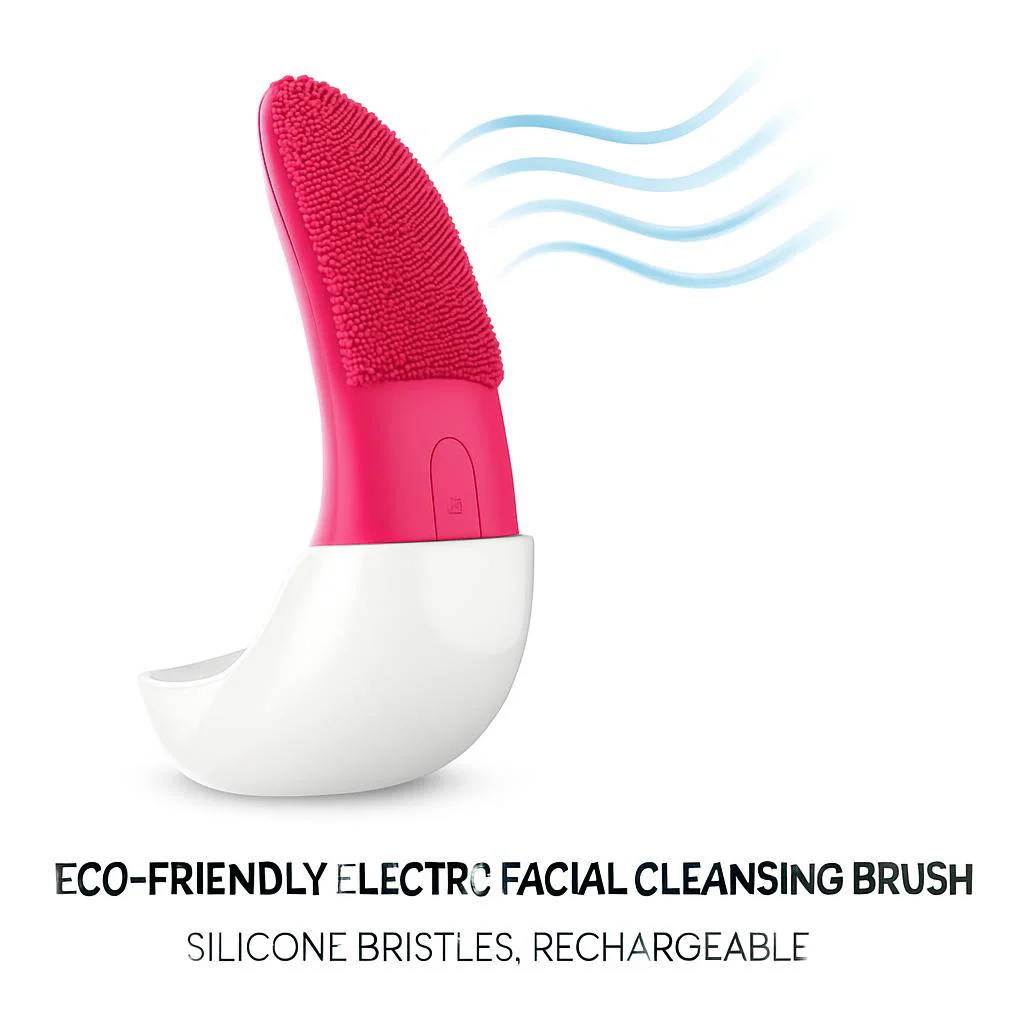 Eco-Friendly Electric Facial Cleansing Brush - Silicone Bristles, Rechargeable, Pink/Blue/Purple - Image 9