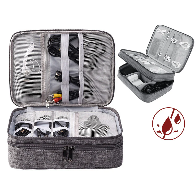 Eco-Friendly Gray Rectangular Cable Organizer Bag - Image 11