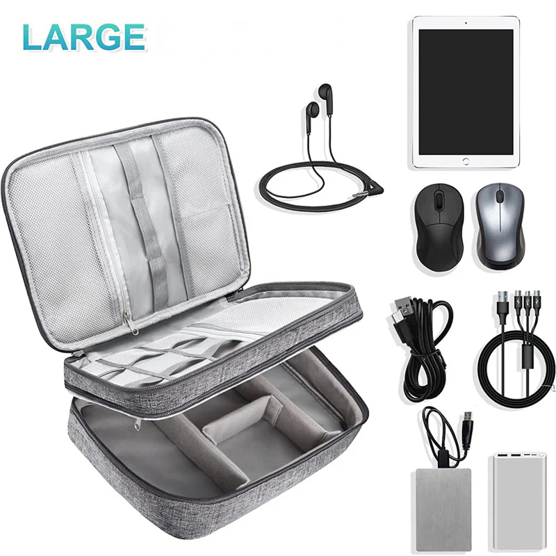 Eco-Friendly Gray Rectangular Cable Organizer Bag - Image 12