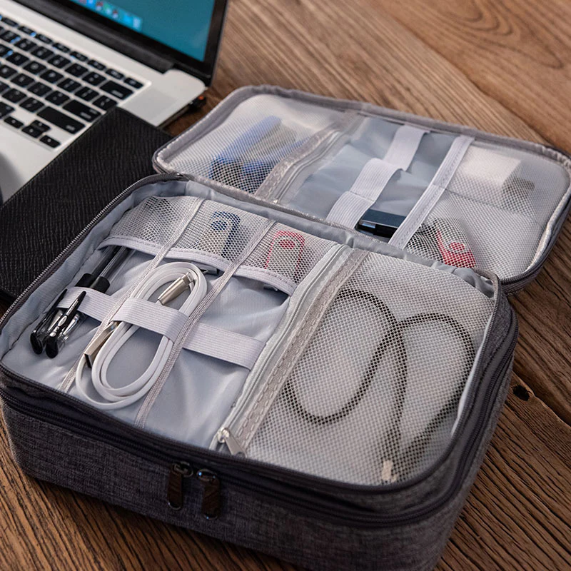 Eco-Friendly Gray Rectangular Cable Organizer Bag - Image 15