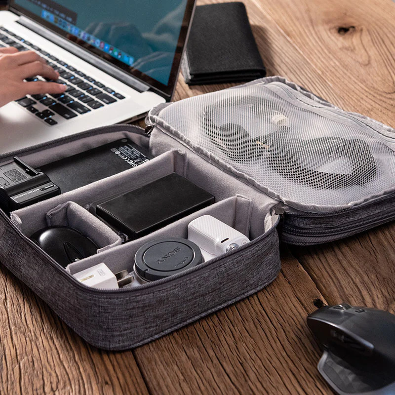 Eco-Friendly Gray Rectangular Cable Organizer Bag - Image 16