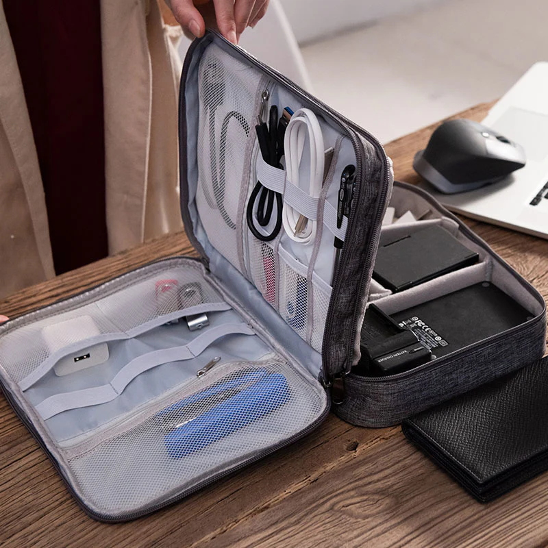 Eco-Friendly Gray Rectangular Cable Organizer Bag - Image 17